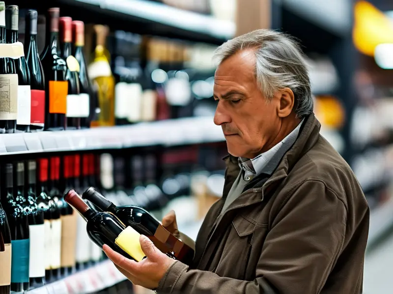 消费者在超市选购纯粮酿造白酒的实拍场景