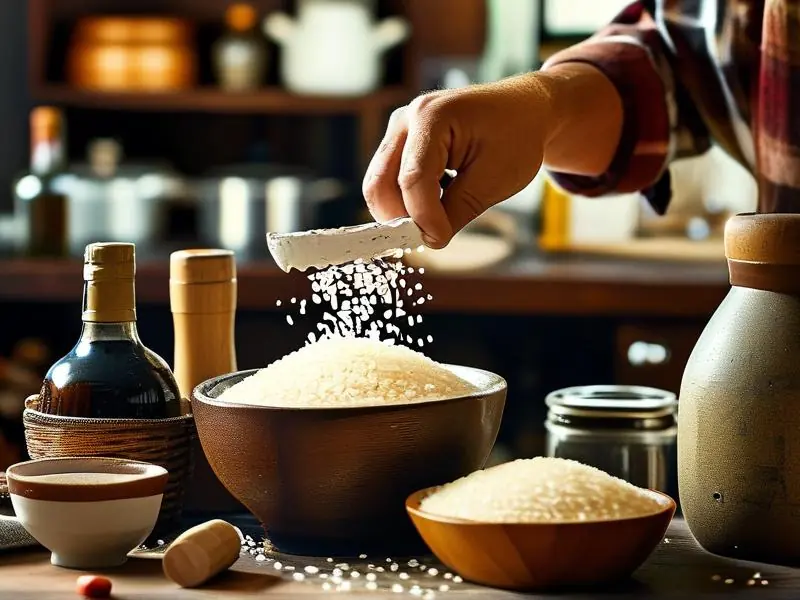 家庭酿酒师用酒曲制作米酒的过程