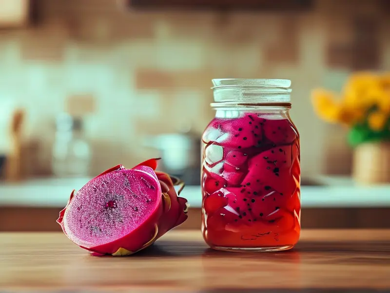 家庭自制火龙果酒原料与发酵过程实拍图