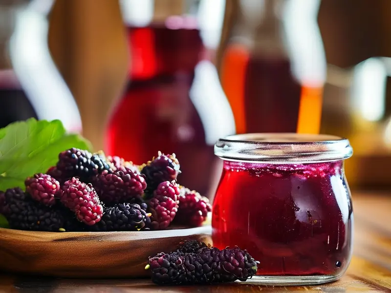 自制桑葚酒原料与成品展示