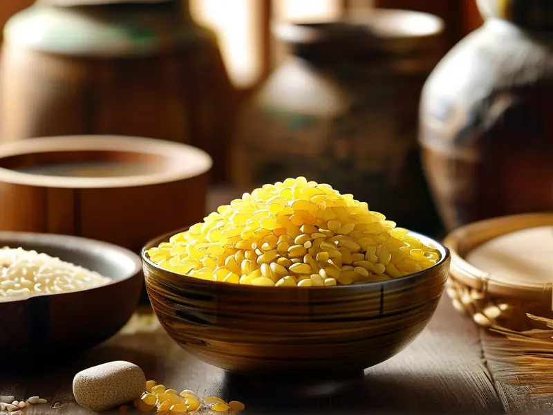 制作酒米的原料与成品展示