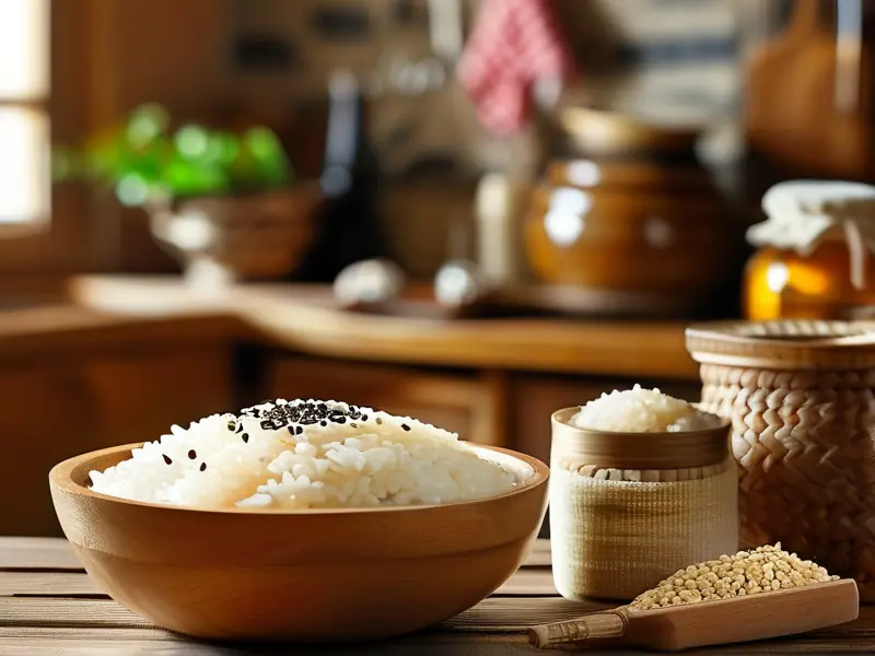 自制米酒原料与成品展示