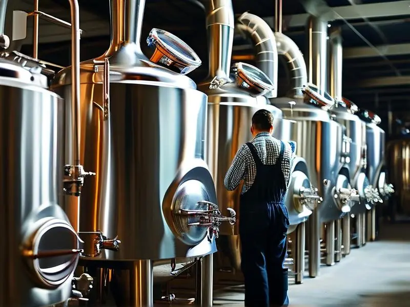 不同规格不锈钢制酒设备实拍图