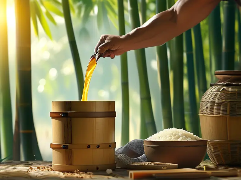 传统竹筒酒酿造过程实拍
