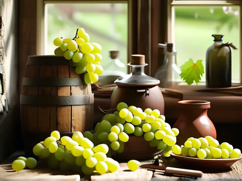 家庭自酿葡萄酒所需材料和工具摆放示意图