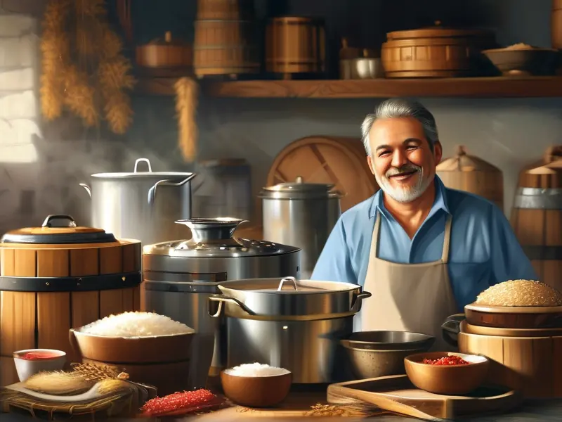 家庭蒸酒设备与原料展示