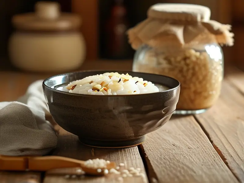 家庭自制米酒成品展示及原料工具