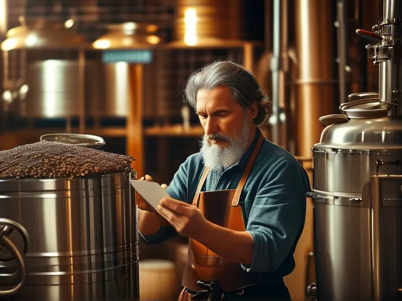 专业酿酒师检查蒸馏设备去除甲醇过程