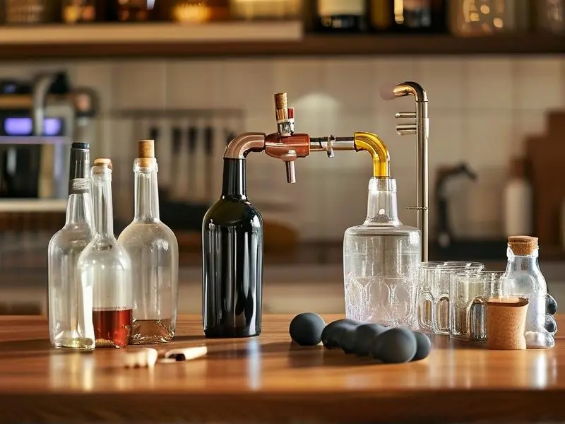 酿酒师组装自制酒水器过程实拍