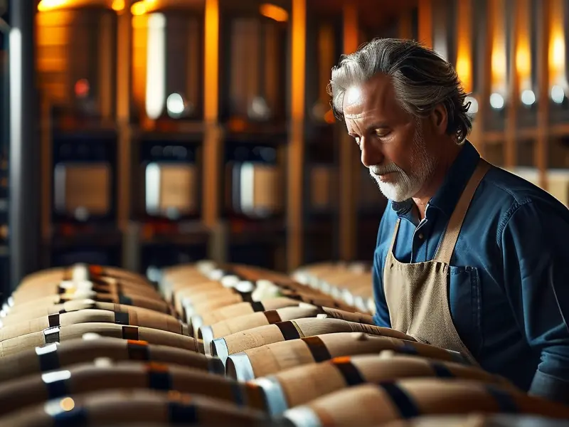 专业酿酒师检查自酿白酒储藏情况