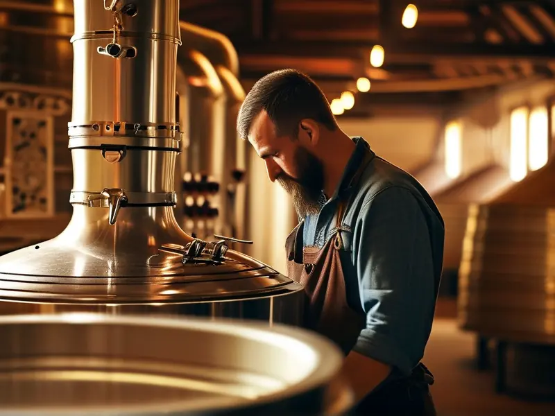 专业酿酒师检查蒸馏设备去除甲醇过程