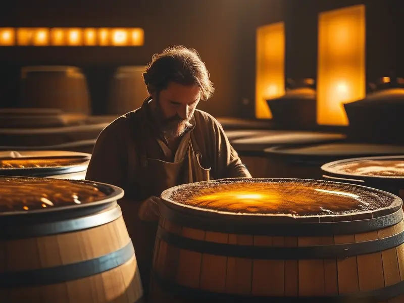 酿酒师检查自酿白酒发酵过程