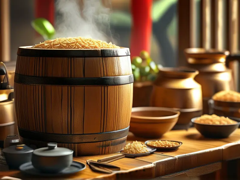 家庭自制黄酒的传统酿造场景