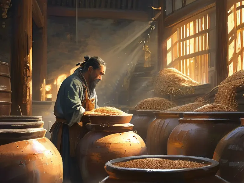 古代酿酒工艺场景图
