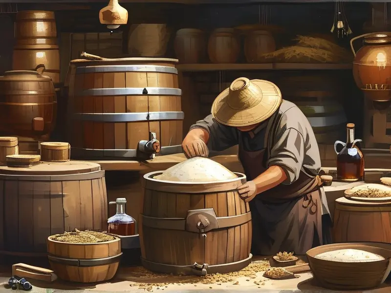 酿酒师制作白酒酒曲的过程
