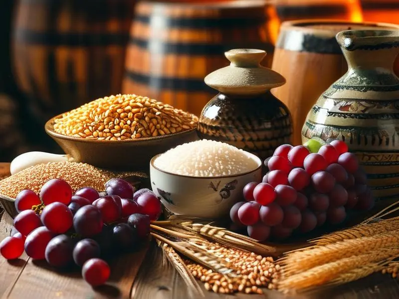 多种常见酿酒原料展示图