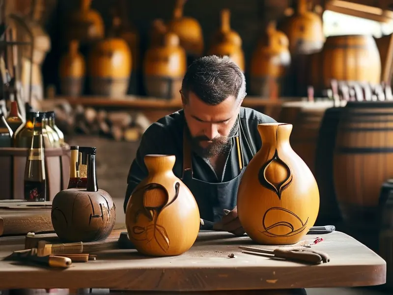 酿酒师雕刻酒葫芦的过程
