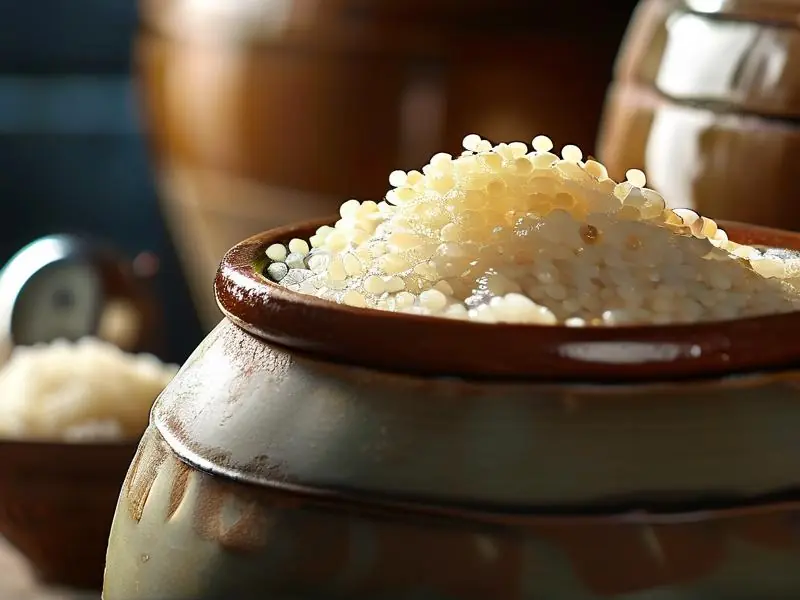 传统方法发酵中的米酒特写