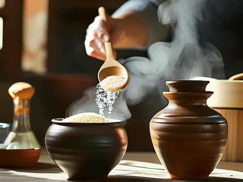 家庭制作米酒过程中拌曲的关键步骤实拍