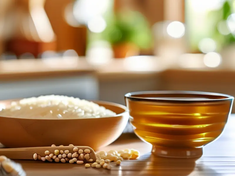 家庭自制米酒成品展示与原料