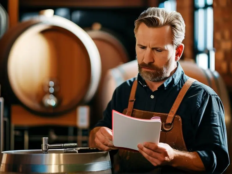 酿酒师检查酿酒许可证和营业执照