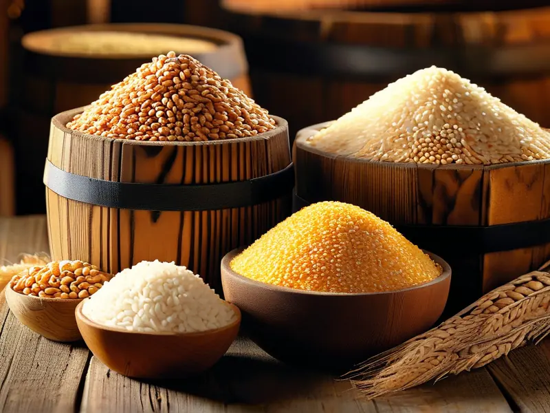 五种粮食酿酒原料展示