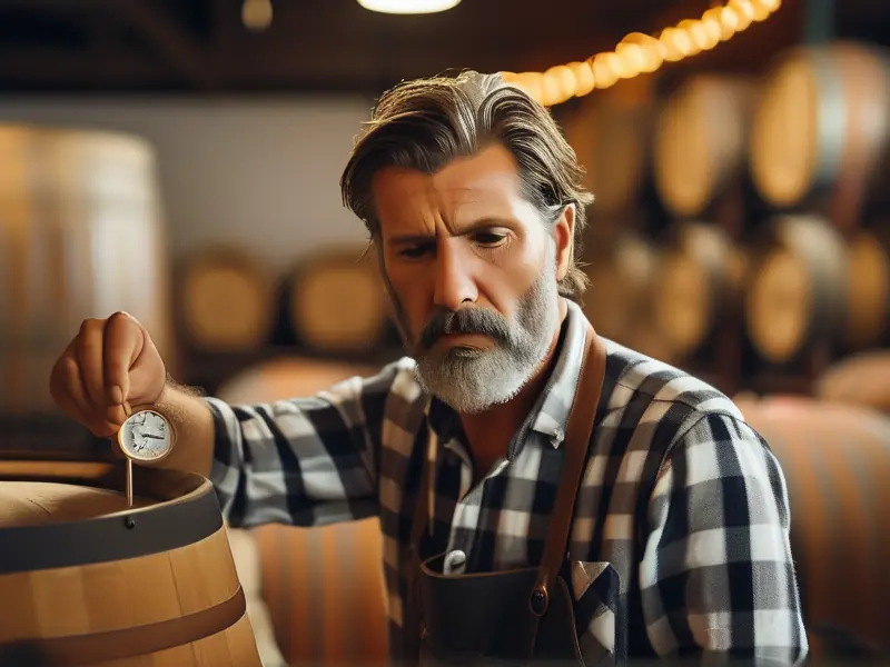 酿酒师测量发酵温度的专业场景