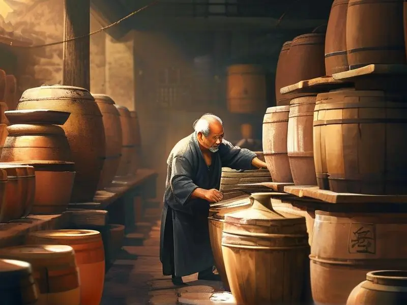 老酿酒师使用传统工艺酿造白酒