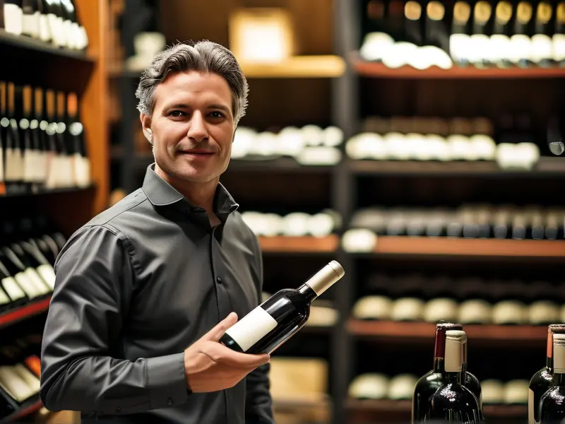 专业销售员在酒窖中向客户介绍白酒