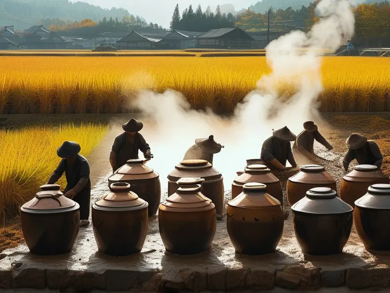 秋季传统白酒酿造现场实拍图