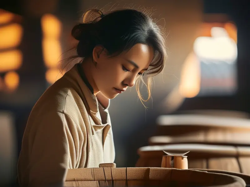 酿酒师检查白酒发酵过程