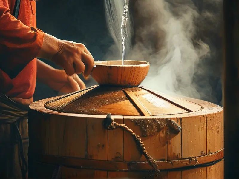 传统白酒上甑蒸馏工艺现场操作图