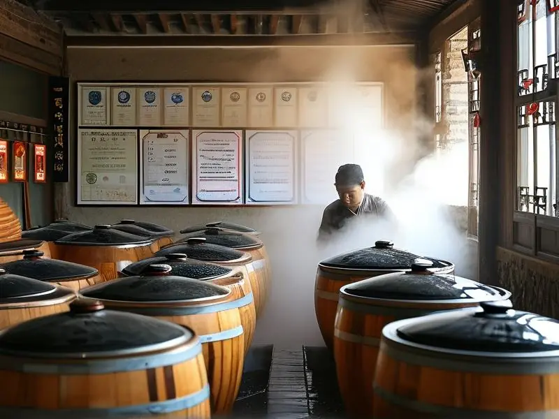 传统酒坊办理酿酒手续的实景展示