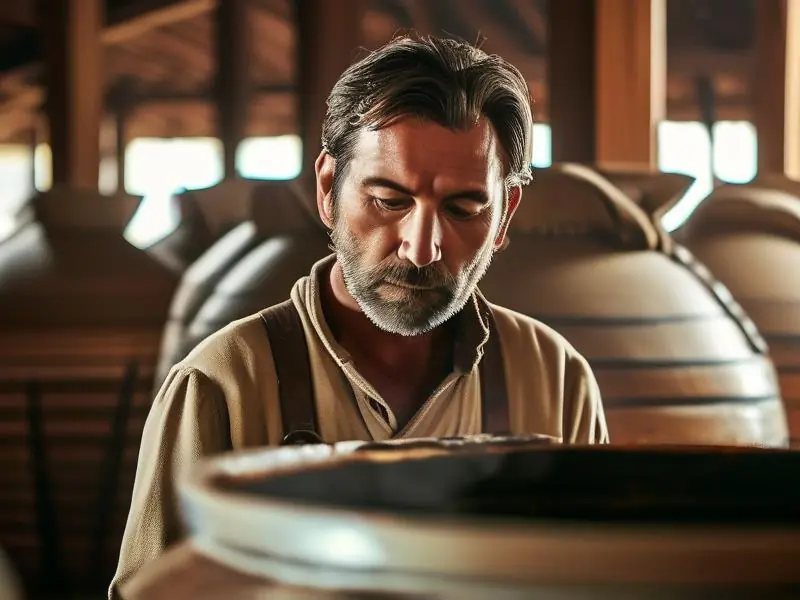 酿酒师检查白酒酿制锅底状况