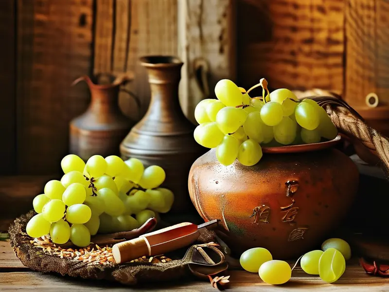 白酒葡萄酒制作原料与工具展示