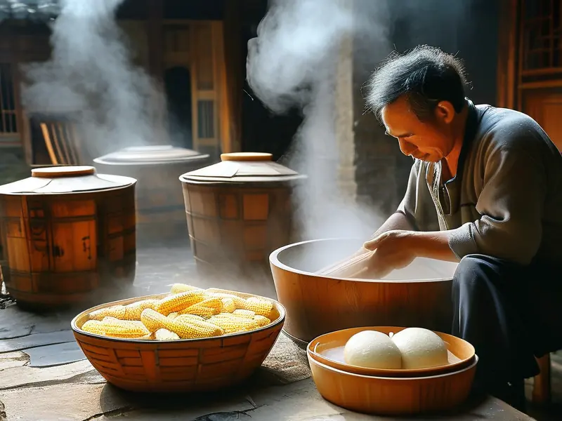 传统包谷酒蒸馏过程实拍