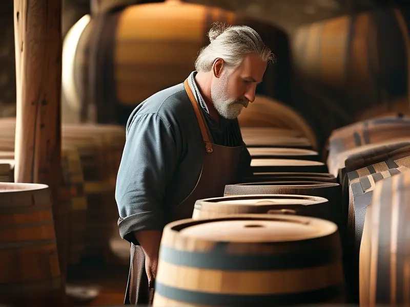 传统酿酒师检查碧春酒发酵过程