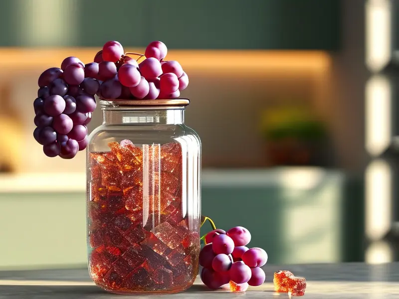 冰糖与葡萄分层装入容器的特写照片