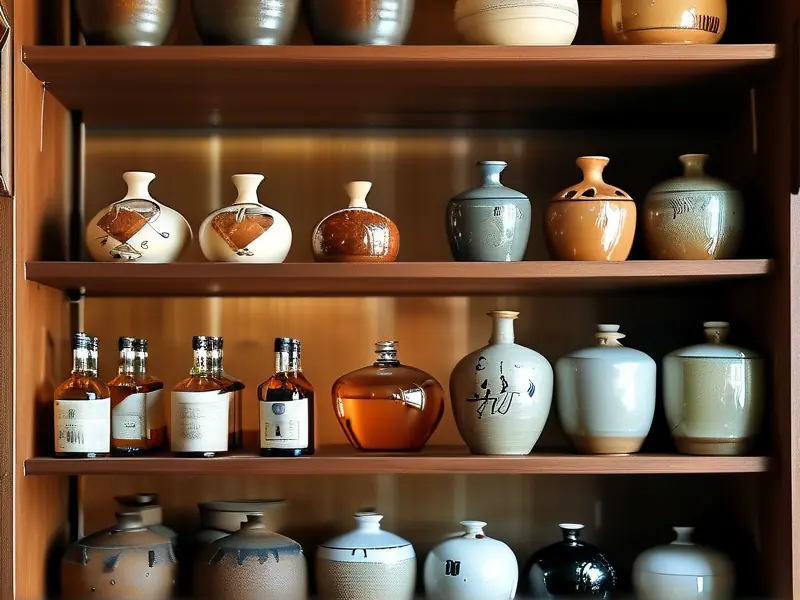 专业白酒储存环境展示：恒温避光酒柜与陶瓷容器