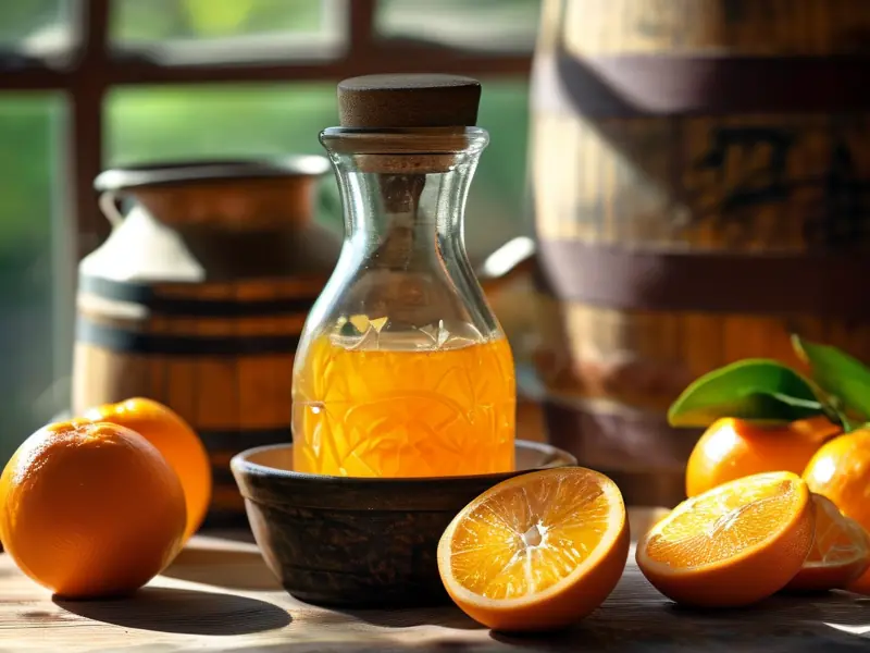 橙子酒制作原料与发酵过程实拍图