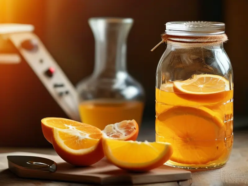 自制橙子酒原料与发酵过程实拍图