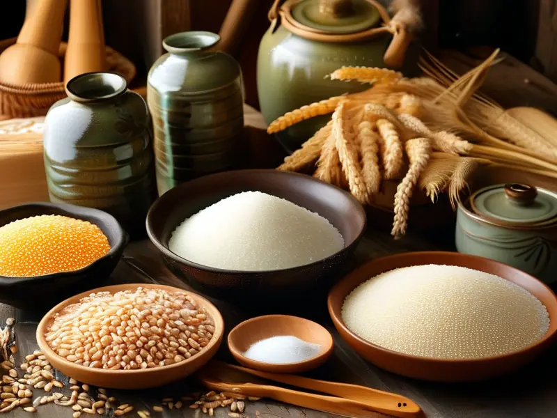 纯粮白酒主要配料展示：高粱、玉米、小麦等谷物