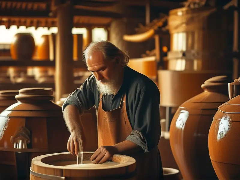 酿酒师测量高度数纯粮酒的场景