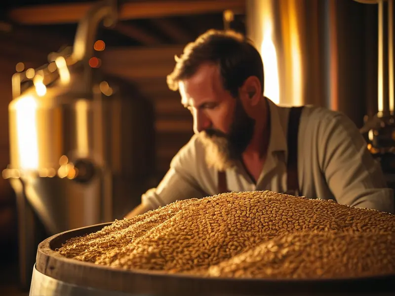 酿酒师检查纯粮食啤酒原料大麦芽