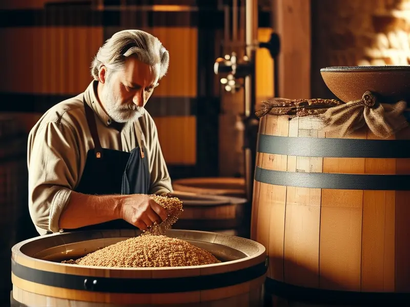 酿酒师检查纯粮食酒发酵过程