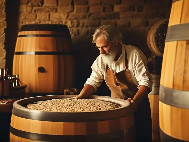 传统酿酒师检查固态发酵酒醅