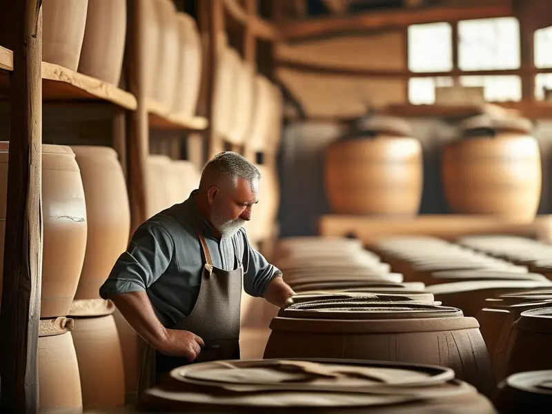 酿酒师傅检查大曲清香型白酒发酵过程