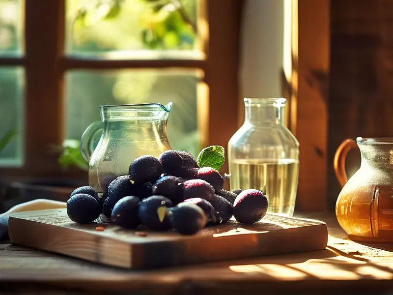 新鲜钙果和酿酒工具准备制作钙果酒