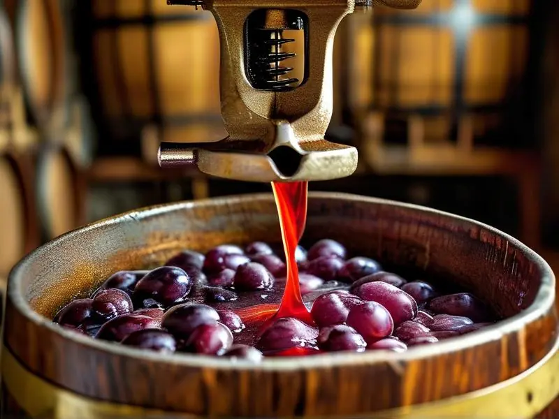 传统压榨红葡萄进行干红葡萄酒酿造的过程