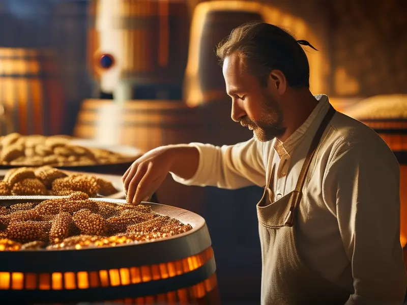 酿酒师检查高粱发酵过程